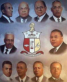 a group of men standing next to each other in front of a sign with the emblem on it