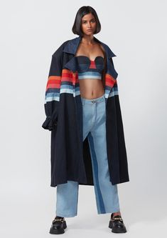 Saaksha & Kinni-Blue Denim Oversized Coat-INDIASPOPUP.COM Patchwork Jackets For Women, Denim Patchwork Jacket, Jacket Belt, Denim Bustier, Coat Set, Patchwork Coat, Tri Colour, Patchwork Jacket, Crop Top Skirt