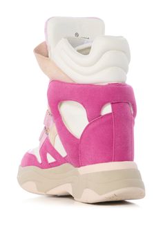 The Maranto Chunky Pink Wedge Heel Sneaker features a faux leather and faux suede mixed material upper, a high top shaft, a color block design, camo print patterning, and an almond toe silhouette. Complete with a concealed inner wedge heel, velcro strap detailing, a padded tongue, a padded collar, and a textured rubber outsole. Style with cozy coordinating sets for an elevated casual look.  (All measurements approximate from size 7.5): - Mixed Material Upper: Faux Leather, Faux Suede - Almond Toe - Rubber Outsole - 4” Shaft Height - 4” Hidden Wedge Heel - Imported  Product ID: 382195 Pink Wedge Heels, Wedge Heel Sneakers, Pink Wedges, Elevated Casual, Pretty Shoes Sneakers, Color Block Design, Money Goals, Block Design, Pretty Shoes