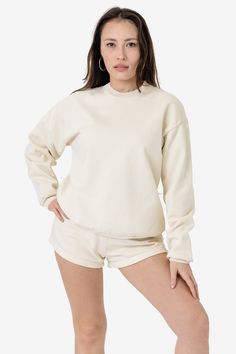 Made from a luxurious 14oz fleece, this crewneck is incredibly soft and warm, yet still breathable and moisture-wicking. The loose fit allows for a full range of motion, making it perfect for everything from running errands to lounging around the house. The ribbed cuffs and hem keep the cold out. This Sweatshirt is Garment Dyed. Our garment-dyed crewneck sweatshirts are dyed after they're sewn, which gives them a more durable and even color, including in the stitching and ribbing. This also mean Soft Long Sleeve Sweatshirt For Loungewear, Solid Color Fleece Sweats For Everyday, Fleece Sweats For Everyday, Fleece Crew Neck Sweats In Athleisure Style, Fleece Crew Neck Sweats For Athleisure, Solid Color Fleece Athleisure Sweater, Solid Color Fleece Sweater For Athleisure, Fleece Sweater For Athleisure, Oversized Beige Crew Neck Sweatshirt