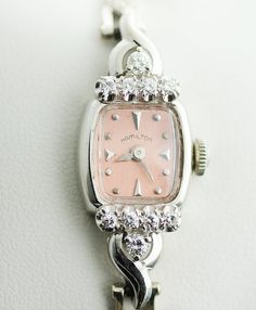 1950's Vintage Ladies Hamilton Diamond Watch by SITFineJewelry, $3500.00 Classic Wedding Jewelry And Watches With Diamond Hour Markers, Classic Wedding Watches In Diamond White, Luxury Round Wedding Watches With Single Cut Diamonds, Timeless Diamond Watch For Wedding, Timeless Diamond Wedding Watches, Wedding Jewelry And Watches With Brilliant Cut Diamonds, Wedding Diamond Jewelry And Watches With Brilliant Cut, Wedding Diamond Jewelry With Brilliant Cut, Classic Diamond Watches For Wedding