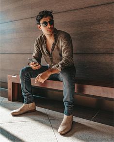 Chelsea Sand by Cinco Studio - Cinco Studio Men Fashion Chelsea Boots, Men In Boots Outfit, Daddy Outfits Men, Tan Chelsea Boots Outfit Men, Men Chelsea Boots Outfit, Short Person Outfits, Stylish Men Outfits Casual, Suede Chelsea Boots Men Outfit, Mens Rugged Style Outdoors