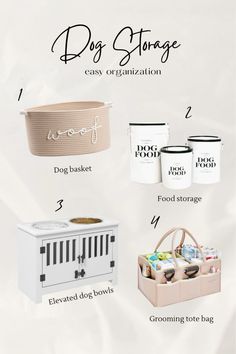 the dog storage organization system is organized and labeled