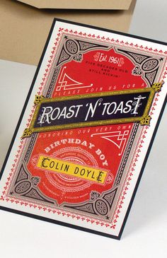 there is a card with the words roast n toast on it