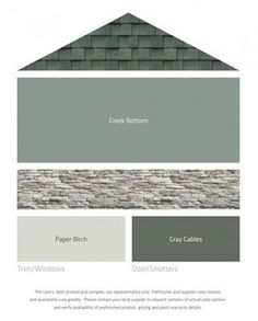 the exterior color scheme for a house in gray and white, with different colors on it