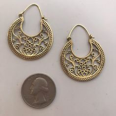 "Tribal Tree Flattened Hoop Earrings These are super sweet little hoops! Lightweight and just the right size. Approx 1.25\" (3.17cm) diameter. Brass with 20 gauge, half-hard brass ear wire. OR Silver-Plated Brass with 20 gauge, half-hard sterling silver ear wire. Handmade" Brass Filigree Hoop Jewelry, Elegant Brass Filigree Hoop Earrings, Bohemian Silver Brass Hoop Earrings, Bohemian Brass Hoop Earrings With Intricate Design, Bohemian Brass Filigree Hoop Earrings, Super Sweet, Flower Of Life, Beautiful Rings, Band Rings