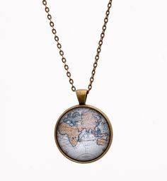 World Map Necklace - Globe Necklace - Atlas Necklace - Adventure Necklace - Blue Necklace - Gift for Travelers Explorer - Gift for Him Adventure Necklace, Xmas Gifts For Him, Globe Necklace, Gold World Map, World Map Necklace, Traveling Around The World, Atlas Map, Stocking Stuffers For Women, Map Pendant