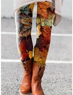 Fitted Multicolor Leggings For Fall, Fall Multicolor Fitted Leggings, Designer Tights, Pink Wedding Shoes, Mori Fashion, Poplin Dress, Leggings Casual, Maple Leafs, Scarf Hat