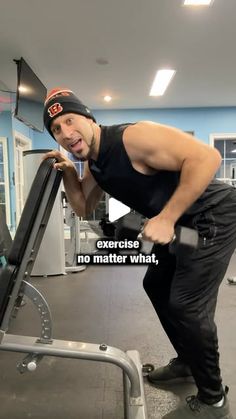 a man is doing exercises on a treadmill in a gym with the caption exercise no matter what