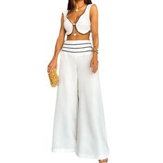 This casual short vest pant suit is the perfect addition to your wardrobe. Made with comfortable and versatile material, it can easily be dressed up or down for any occasion. The vest adds a touch of sophistication while the pants offer all-day comfort. A must-have for any fashion-forward individual. Two-piece Wide Leg Pant Set For Summer, Chic Two-piece Set For Spring Vacation, Summer Two-piece Wide Leg Pant Set, Casual Summer Two-piece Pants Set, Summer Wide-leg Two-piece Pant Set, Elegant Sleeveless Two-piece Set, Elegant Solid Color Vest For Summer, Sleeveless Cotton Pant Set For Summer, Summer Wide Leg Two-piece Set