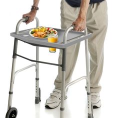 Walker Tray- Upright with 2 Cup Holders-Universal Table Fits Most Standard Folding Walkers-Home Mobility by Fleming Supply Walker Basket, Transport Wheelchair, Cane Tips, Walker Accessories, Mobility Aids, Home Health Care, Reading A Book, Tray Table, Cup Holders