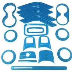 an assortment of blue plastic parts and tools