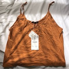 Brand New. Never Work. Too Small For Me Can’t Return It’s Too Late. Brown Cropped Summer Top, Brown Casual Crop Top For Beach, Casual Brown Crop Top For Beach, Zara Trendy Cami Crop Top, Trendy Zara Cami Crop Top, Casual Summer Tops From Zara, Zara Casual Summer Tops, Zara Summer Cotton Tank Top, Summer Brown Cami Crop Top