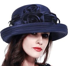 PRICES MAY VARY. 100% Polyester and Satin. The church hat fits a female head circumference of 21.3-22.8 inches. Adjustable size using interior ties. Classic round crown, upturned brim hat made of satin ribbon, flourished with flower and feather. Its a unique look, perfect for those who want to stand out with a one-of-a-kind hat. These fancy hats are the perfect, elegant accessory for your Sunday church events, family wedding, tea party, or other special events with friends all year round. The te Adjustable Costume Hats And Headpieces For Church, Formal Cloche Hat For Royal Ascot, Elegant Fedora For Church, Elegant Fedora Mini Hat For Church, Formal Fitted Cloche Costume Hat, Formal Cloche Costume Hat For Kentucky Derby, Elegant Fitted Fedora Costume Hat, Elegant Fitted Cloche Hat For Church, Formal Fitted Costume Hats And Headpieces