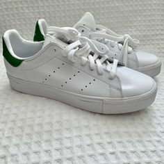 Adidas Stan Smith Men Size 7 1/2. White And Green. New With Slight Dark Streaks On Side Of Heel. Vulcanized Edition Meaning Thicker Sole With Extra Protection For Landing. Authentic. Purchased Thinking My Size But For Women Size 9 1/2 - 10. Box Extremely Damaged. Adidas Custom Low-top Sneakers With Gum Sole, Adidas Low-top Platform Sneakers With Rubber Sole, Adidas Sporty Custom Sneakers With Contrast Sole, Sporty Adidas Custom Sneakers With Contrast Sole, Adidas Lace-up Platform Sneakers With Gum Sole, Adidas Low-top Platform Sneakers With Contrast Sole, Adidas Custom Low-top Sporty Sneakers, Adidas Sporty Low-top Custom Sneakers, Sporty Adidas Custom Low-top Sneakers