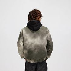 The Smoke Tie-Dye Puffer Jacket is a captivating blend of modern and athletic styles, embodied in a lightweight puffer design. This jacket features a unique gradient color scheme, transitioning from light to dark gray, creating a distinctive washed or smoky effect. Filled with white duck down, it ensures warmth and comfort, while the high-quality woven fabric, weighing 135 grams per square meter, provides durability and a premium feel. The stand-up collar offers additional neck protection, and t Faded Winter Streetwear Outerwear, Faded Urban Winter Outerwear, Urban Faded Outerwear For Winter, White Duck, White Ducks, The Hundreds, Square Meter, Athletic Fashion, Duck Down