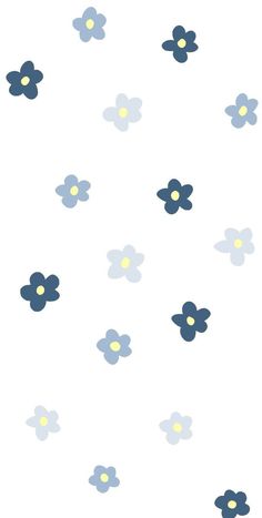 blue flowers on a white background with yellow centers in the center and bottom part of the image