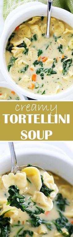 this creamy tortellini soup is loaded with spinach, carrots and cheese