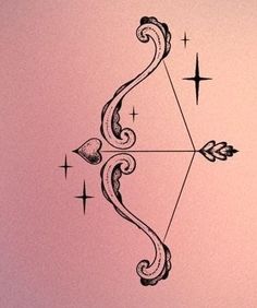 an arrow and bow tattoo design on a pink background