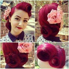 Modern Pin Up, Flowers In Her Hair, Look Retro, Amazing Hair, French Twist