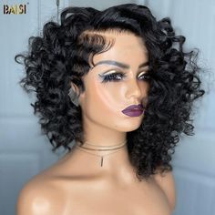 BAISI HAIR Frontal Lace Wig BAISI Perfect Layered Cut Black Wavy Wig Curly Short Bob, Hair Care Oil, Curly Short, Long Hair Wigs, Short Curly Bob, Black Wig, Short Bob Wigs, Front Lace Wigs Human Hair, Bob Wig