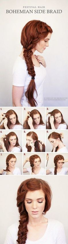 Side+Fishtail+Tutorial Festival Hair Tutorial, Fishtail Tutorial, New Braided Hairstyles, Diy Wedding Hair, Side Hairstyles, Trendy Wedding Hairstyles