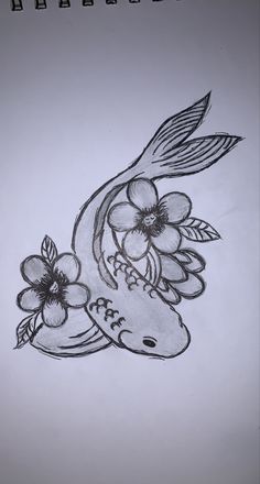 a drawing of a koi fish with flowers on it