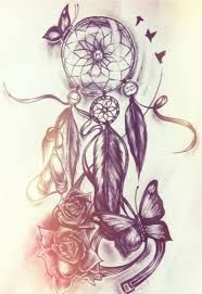 a drawing of a dream catcher with roses and butterflies on it's back side