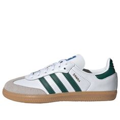 (PS) adidas Samba OG 'White Collegiate Green Gum' IE1334 White Running Sneakers With Three Stripes, Adidas Sneakers For Sports With Round Toe, Adidas Sporty Sneakers For School, White Sneakers With Gum Sole For Running, White Running Sneakers With Gum Sole, Sporty Adidas Sneakers For School, Three Stripes Round Toe Skate Shoes For Sports, Adidas School Sneakers, White Three Stripes Running Sneakers