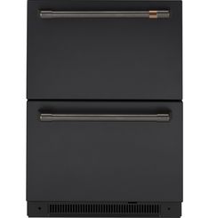 a black oven with two drawers on the front and one drawer open to show the bottom