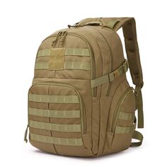 Durable Tactical Backpack For Outdoor Activities, Khaki Nylon Backpack For Hiking, Khaki Large Capacity Backpack For Outdoor Activities, Khaki Outdoor Backpack With Adjustable Strap, Outdoor Khaki Backpack With Adjustable Strap, Military Style Khaki Backpack For Outdoor Activities, Tactical Nylon Backpack For Outdoor Activities, Tactical Nylon Backpack For Camping, Khaki Military Backpack For Outdoor Activities