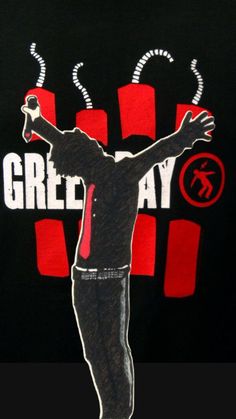 a drawing of a man standing in front of a red and black background with the words great day on it