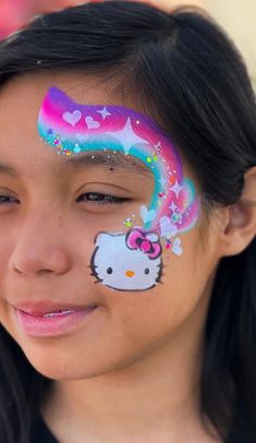 Hello Kitty Facepainting, Cocomelon Face Paint, Quick Face Paint Ideas, Disney Face Painting Ideas, Easy Face Paint Ideas For Kids, Lisa Frank Face Paint, Roblox Face Paint, Kawaii Face Paint