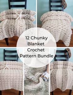 crochet bedding with text that reads, 12 chunk blanket crochet pattern bundle