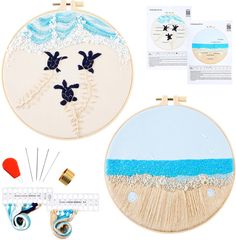 the embroidery kit is ready to be sewn and stitched into an ocean scene