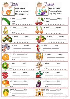 fruits and vegetables worksheet for kids with pictures on the front, in english