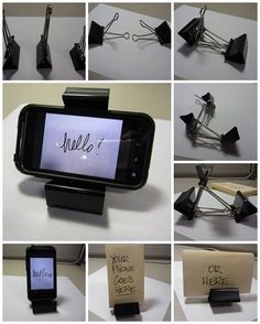 several photographs of cell phones with sticky notes attached to them, all showing the same message