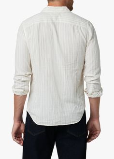 Casual ease is woven into our airy, cotton button down. This classic woven shirt is cut from a super soft, medium weight gauze that’s been washed down so it’s a relaxed, breathable layer for balmy afternoons by the pool or evenings out on the town.100% CottonModel is wearing size M Casual Tops With Crinkle Texture For Layering, Summer Cotton Shirt With Crinkle Texture, Linen Button-up Shirt For Layering, Spring Linen Tops, Cotton Button-up Shirt For Layering, Casual Linen Shirt For Layering, Jean Button Up Shirt, Textured Shirt, Jeans Button