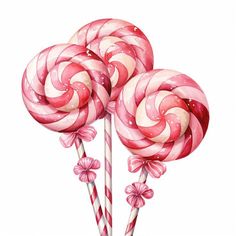 two pink and white lollipops on top of each other