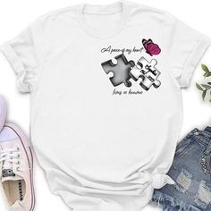 Custom Personalized Memorial Butterfly Shirt/ Hoodie - Memorial Gift Idea - A Piece Of My Heart Lives In HeavenUnisex T-Shirt / White / S A Piece Of My Heart Lives In Heaven, In Loving Memory Shirts Ideas, Memorial Tshirt Ideas, Memorial Shirts, Memorial Shirt Ideas, Ripped Shirts, Free Printable Sewing Patterns, Dad In Heaven, Memory Shirts