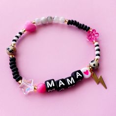 Star Shaped Letter Beads Bracelets For Gifts, Cute Pink Name Bracelet With Letter Beads, Pink Novelty Beaded Bracelets With Letter Beads, Pink Novelty Beaded Bracelet With Letter Beads, Star-shaped Letter Beads Bracelets As Gift, Star-shaped Letter Beads Bracelets For Gift, Star-shaped Letter Beads Bracelet As Gift, Playful Pink Letter Beads Name Bracelet, Dalmatian Jasper