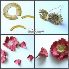 four pictures of different types of flowers and their parts to make them look like they are made out of paper