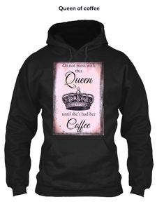 a black hoodie with an image of a crown on it and the words queen written in