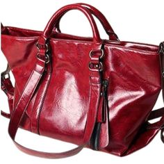 SHUA Design Women's Fashion Luxury Designer Leather Handbag - Divine Inspiration Styles Large Capacity Faux Leather Bags For Fall, Fall Faux Leather Bag With Large Capacity, Fall Large Capacity Faux Leather Bag, Red Rectangular Faux Leather Bag, Red Faux Leather Shoulder Bag With Double Handle, Large Capacity Red Faux Leather Bag, Red Satchel Bag For Fall, Red Faux Leather Shoulder Bag For Travel, Red Faux Leather Travel Shoulder Bag