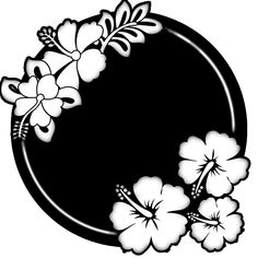 a black and white image of flowers in a circle