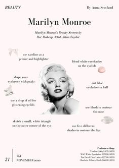 marilyn monroe's beauty secrets by her makeup, hair, and skin products info sheet