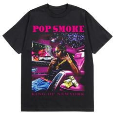 POP SMOKE X VLONE KING OF NY T-SHIRT Vlone Clothing, Vlone Hoodie, Black Streetwear, Friends Shirt, Streetwear Women, Quality T Shirts, Summer Looks, Black Tee, Shirt Shop