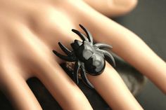 Black Spider Ring. Halloween Ring. Filigree Ring. Adjustable Ring. Gold Ring, Silver Ring, Bronze Ri Soda Can Flowers, Spider Ring, Halloween Ring, White Flower Earring, Black Spider, Bronze Ring, Copper Ring, Copper Rings, Themed Jewelry