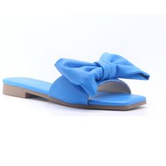 Oversize Bow Slide Style Sandals Square Toe True To Size Man Made Material Bow Slides, Capes For Women, Shoes Blue, Blue Bow, Blue Shoes, Women's Shoes Sandals, Mule Shoe, Kitten Heels, Shoes Sandals