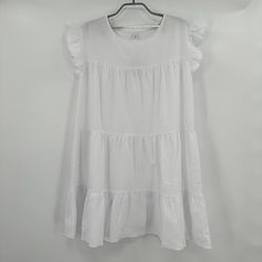 Women's White Tiered Dress - New With Tags Color: White Size: Medium 20" Pit-To-Pit, Laying Flat 34" Length Amazon Summer Mini Dress For Vacation, Amazon Ruffled Dresses For Beach, Amazon Beach Dresses With Ruffles, White Amazon Dresses For Vacation, Amazon White Vacation Dress, White Vacation Dresses By Amazon, White Summer Dresses By Amazon, White Summer Dress By Amazon, White Summer Dress From Amazon